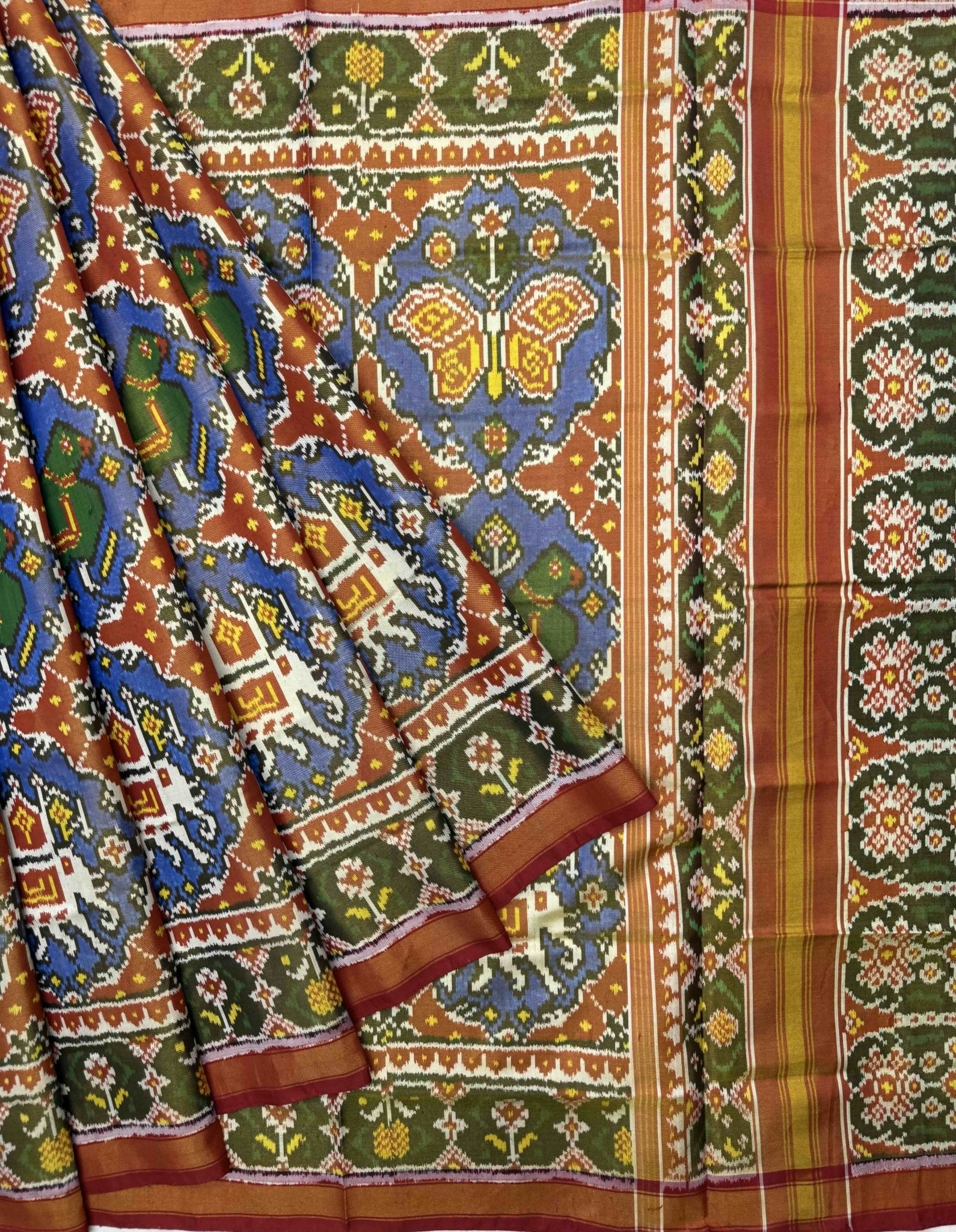 Red & Blue Narikunj Chhabdi Tissue Patola Saree - SindhoiPatolaArt