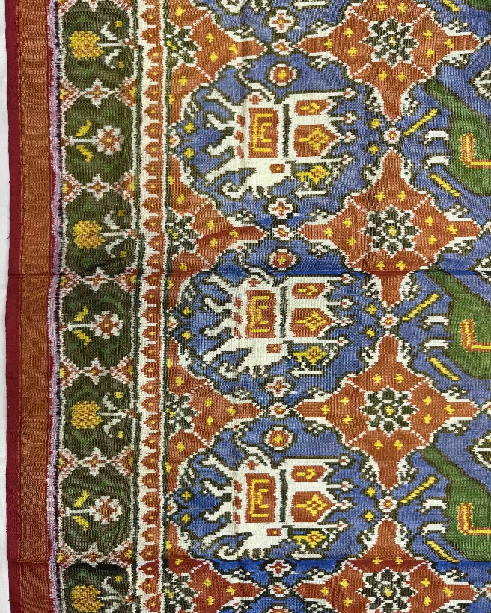 Red & Blue Narikunj Chhabdi Tissue Patola Saree - SindhoiPatolaArt