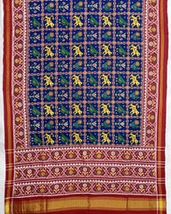 Red & Blue Narikunj Double Ikat Patola Saree - SindhoiPatolaArt