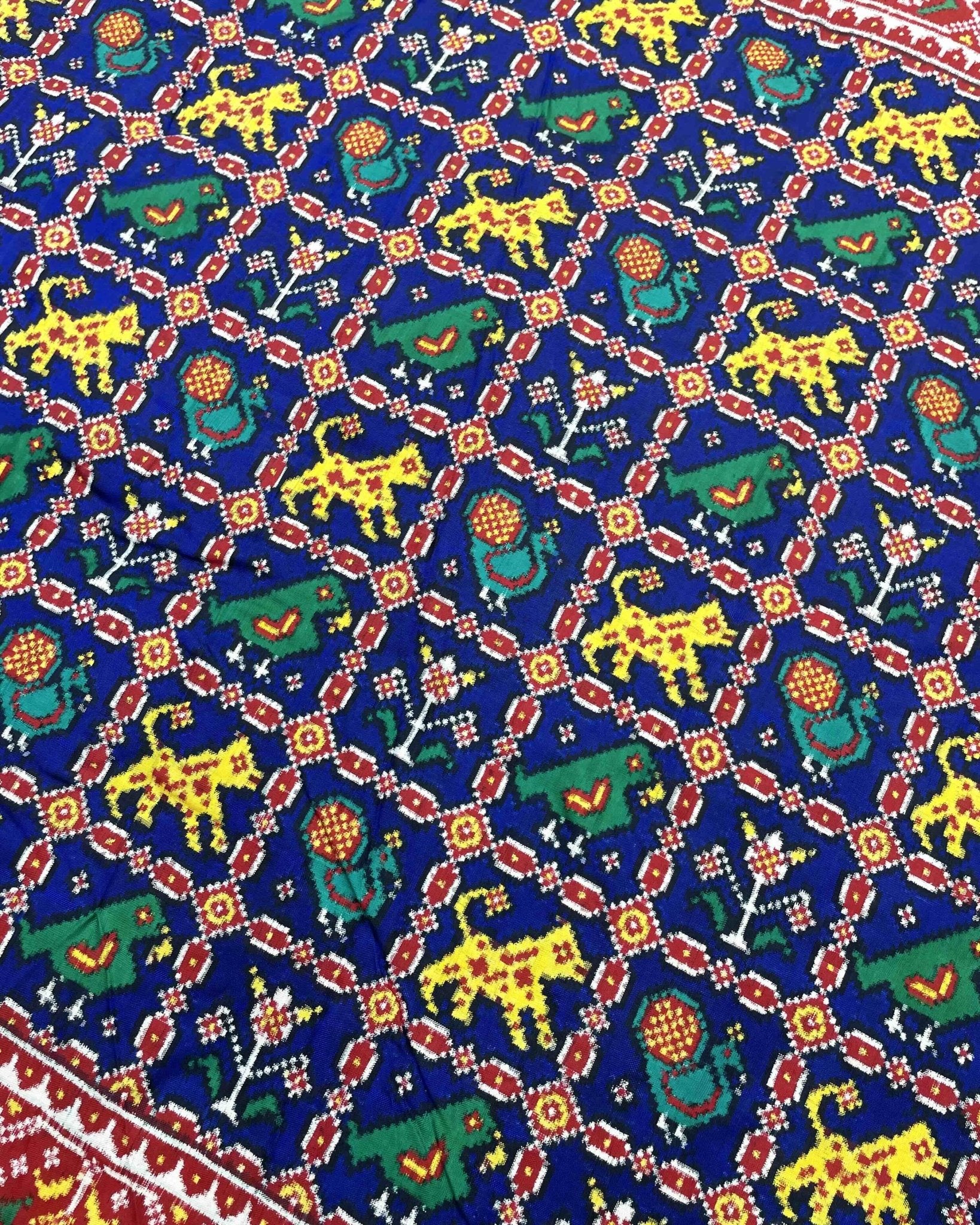 Red & Blue Narikunj Double Ikat Patola Saree - SindhoiPatolaArt