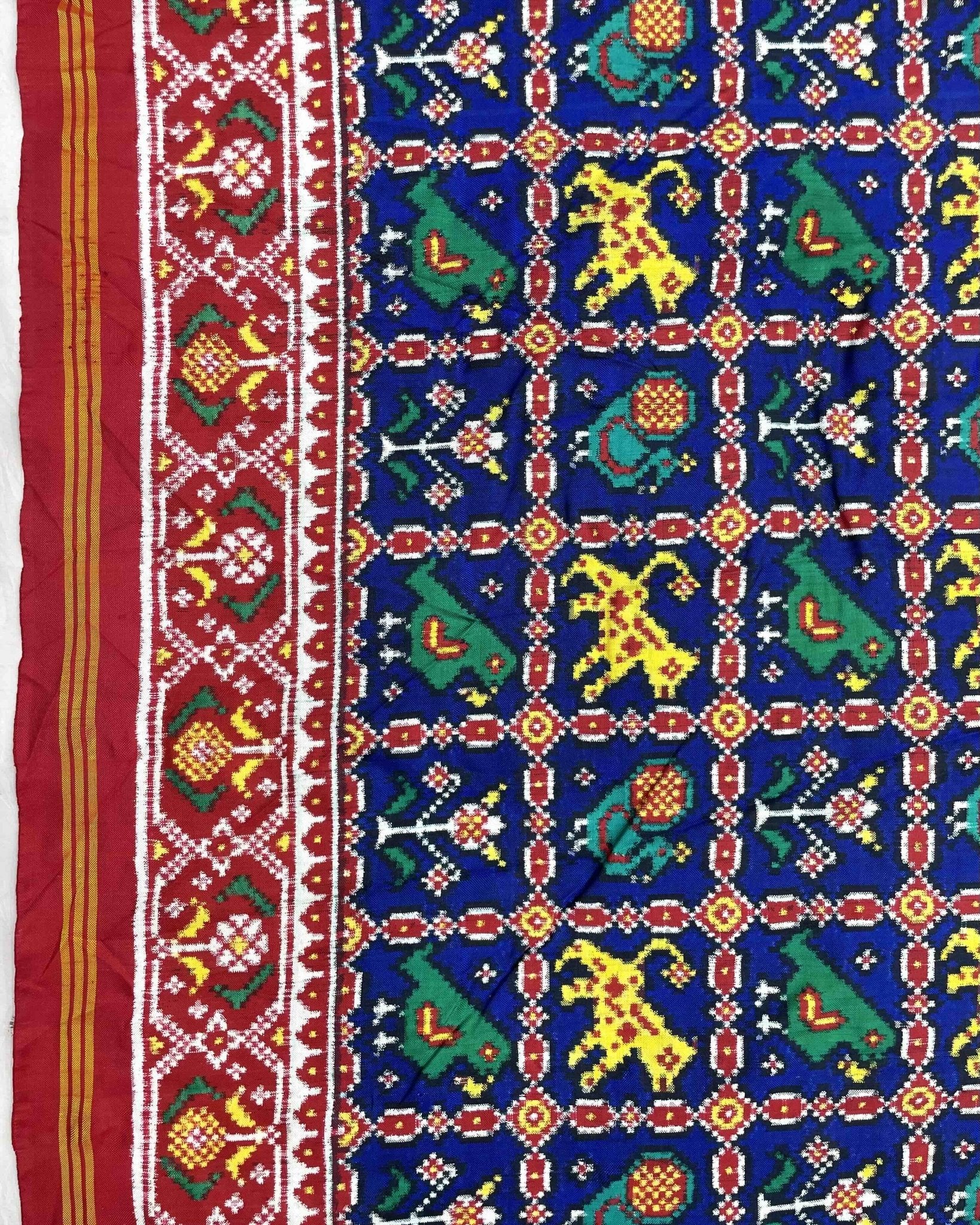 Red & Blue Narikunj Double Ikat Patola Saree - SindhoiPatolaArt