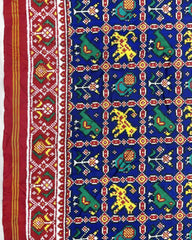 Red & Blue Narikunj Double Ikat Patola Saree - SindhoiPatolaArt
