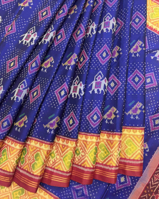 Red & Blue Narikunj Panchanda Patola Saree - SindhoiPatolaArt