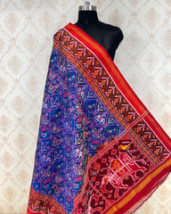 Red & Blue Narikunj Patola Dupatta - SindhoiPatolaArt
