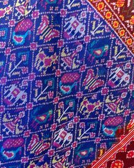 Red & Blue Narikunj Patola Dupatta - SindhoiPatolaArt