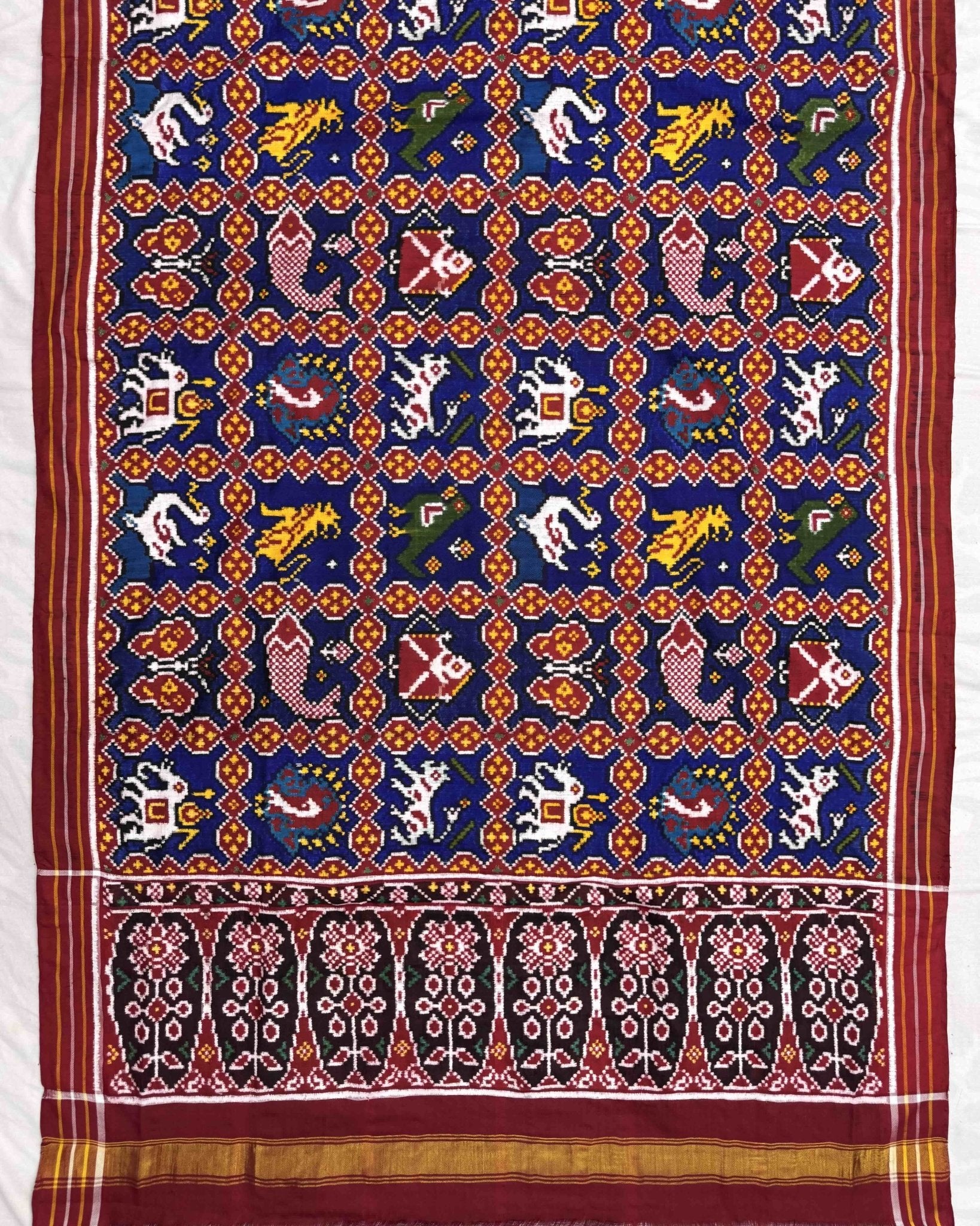 Red & Blue Narikunj Patola Dupatta - SindhoiPatolaArt