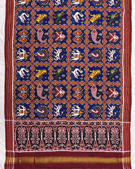 Red & Blue Narikunj Patola Dupatta - SindhoiPatolaArt