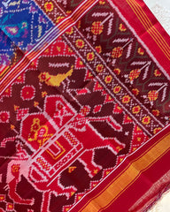 Red & Blue Narikunj Patola Dupatta - SindhoiPatolaArt
