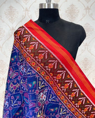 Red & Blue Narikunj Patola Dupatta - SindhoiPatolaArt