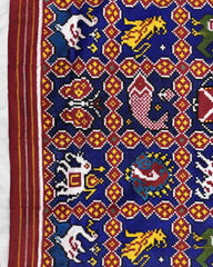 Red & Blue Narikunj Patola Dupatta - SindhoiPatolaArt