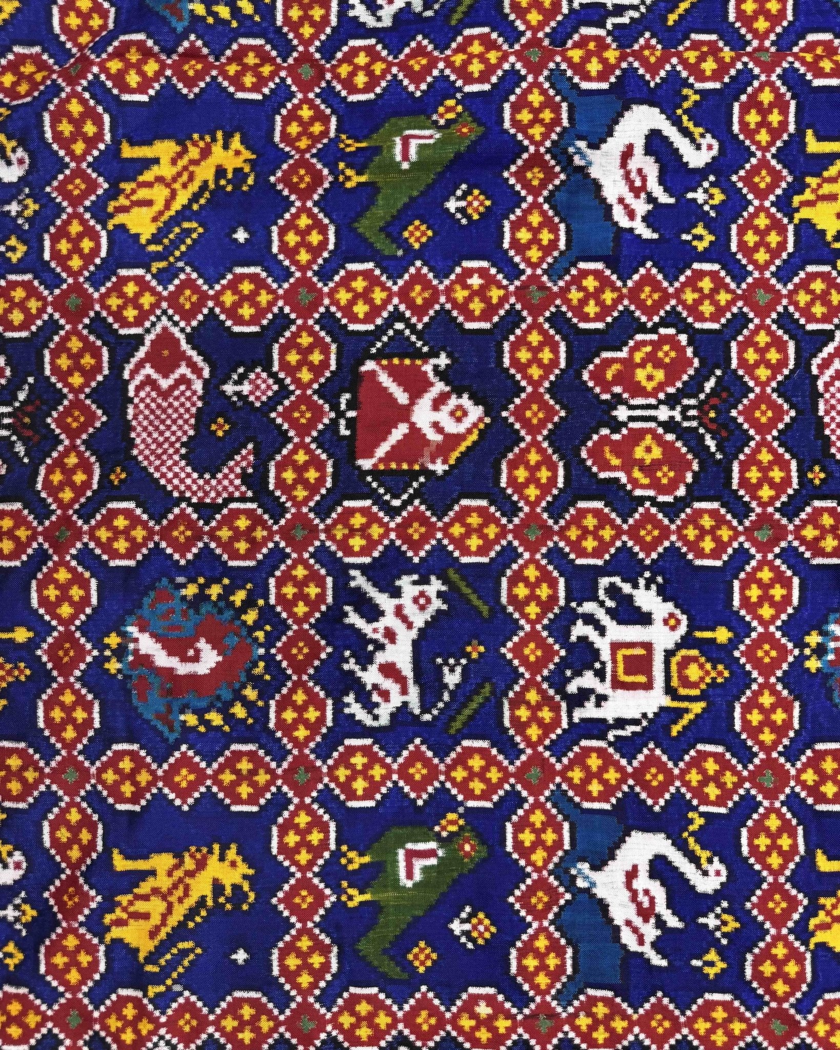 Red & Blue Narikunj Patola Dupatta - SindhoiPatolaArt