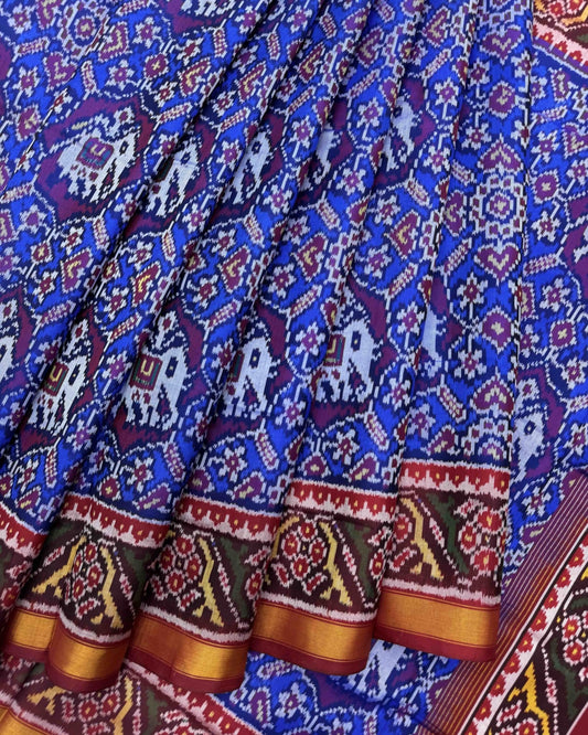 Red & Blue Narikunj Patola Saree - SindhoiPatolaArt