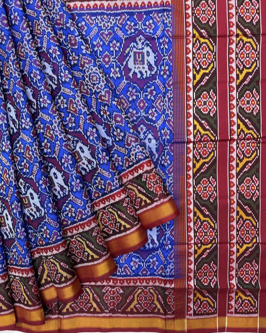 Red & Blue Narikunj Patola Saree - SindhoiPatolaArt
