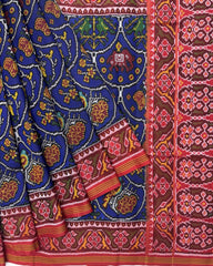 Red & Blue Narikunj Semi Double Ikat Patola Saree - SindhoiPatolaArt