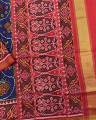 Red & Blue Narikunj Semi Double Ikat Patola Saree - SindhoiPatolaArt
