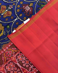 Red & Blue Narikunj Semi Double Ikat Patola Saree - SindhoiPatolaArt