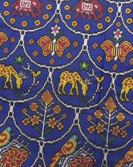 Red & Blue Narikunj Semi Double Ikat Patola Saree - SindhoiPatolaArt