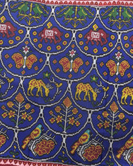 Red & Blue Narikunj Semi Double Ikat Patola Saree - SindhoiPatolaArt