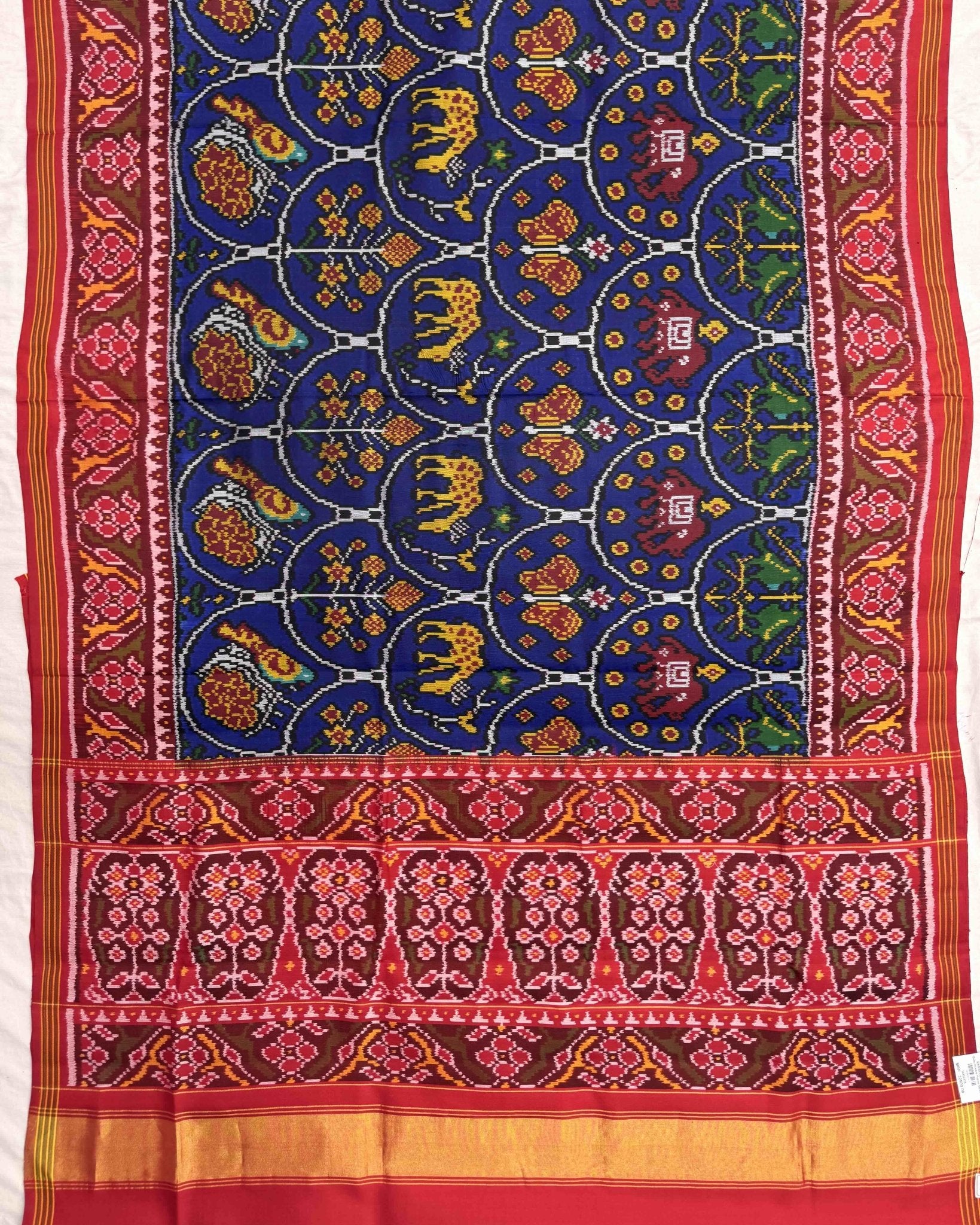 Red & Blue Narikunj Semi Double Ikat Patola Saree - SindhoiPatolaArt