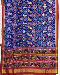 Red & Blue Narikunj Twill Patola Saree - SindhoiPatolaArt