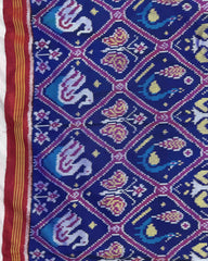 Red & Blue Narikunj Twill Patola Saree - SindhoiPatolaArt