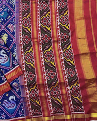 Red & Blue Narikunj Twill Patola Saree - SindhoiPatolaArt
