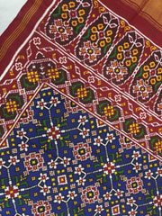 Red & Blue Navaratn Double Ikat Patan Patola Saree - SindhoiPatolaArt