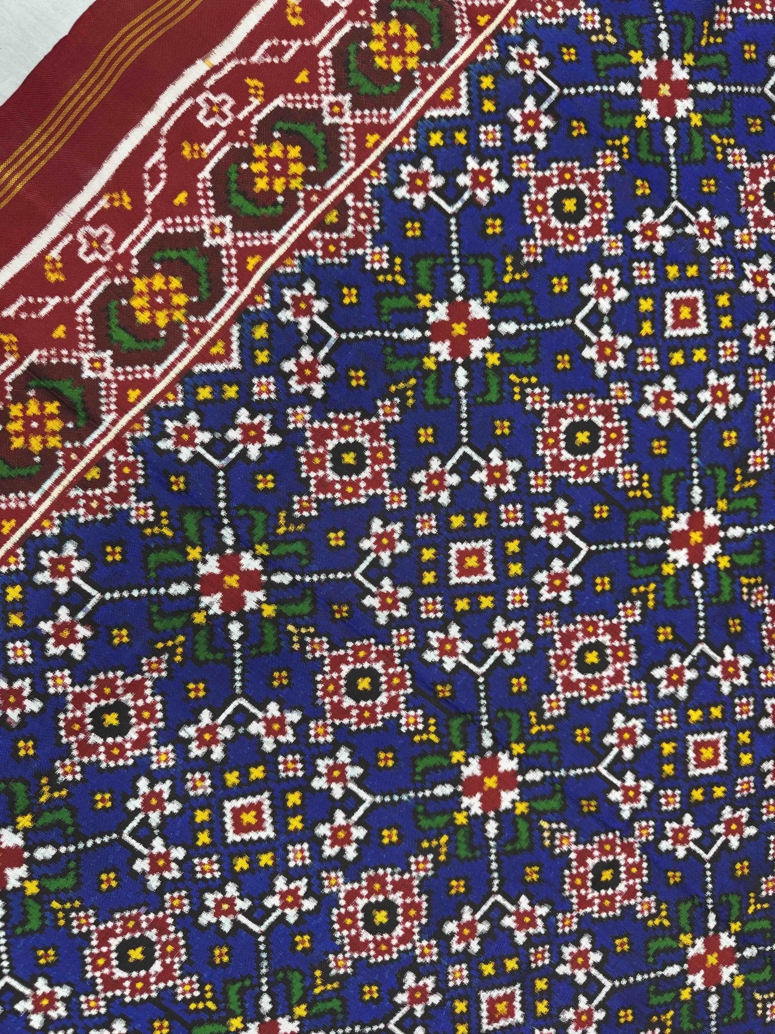 Red & Blue Navaratn Double Ikat Patan Patola Saree - SindhoiPatolaArt
