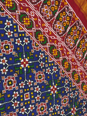 Red & Blue Navaratn Double Ikat Patan Patola Saree - SindhoiPatolaArt