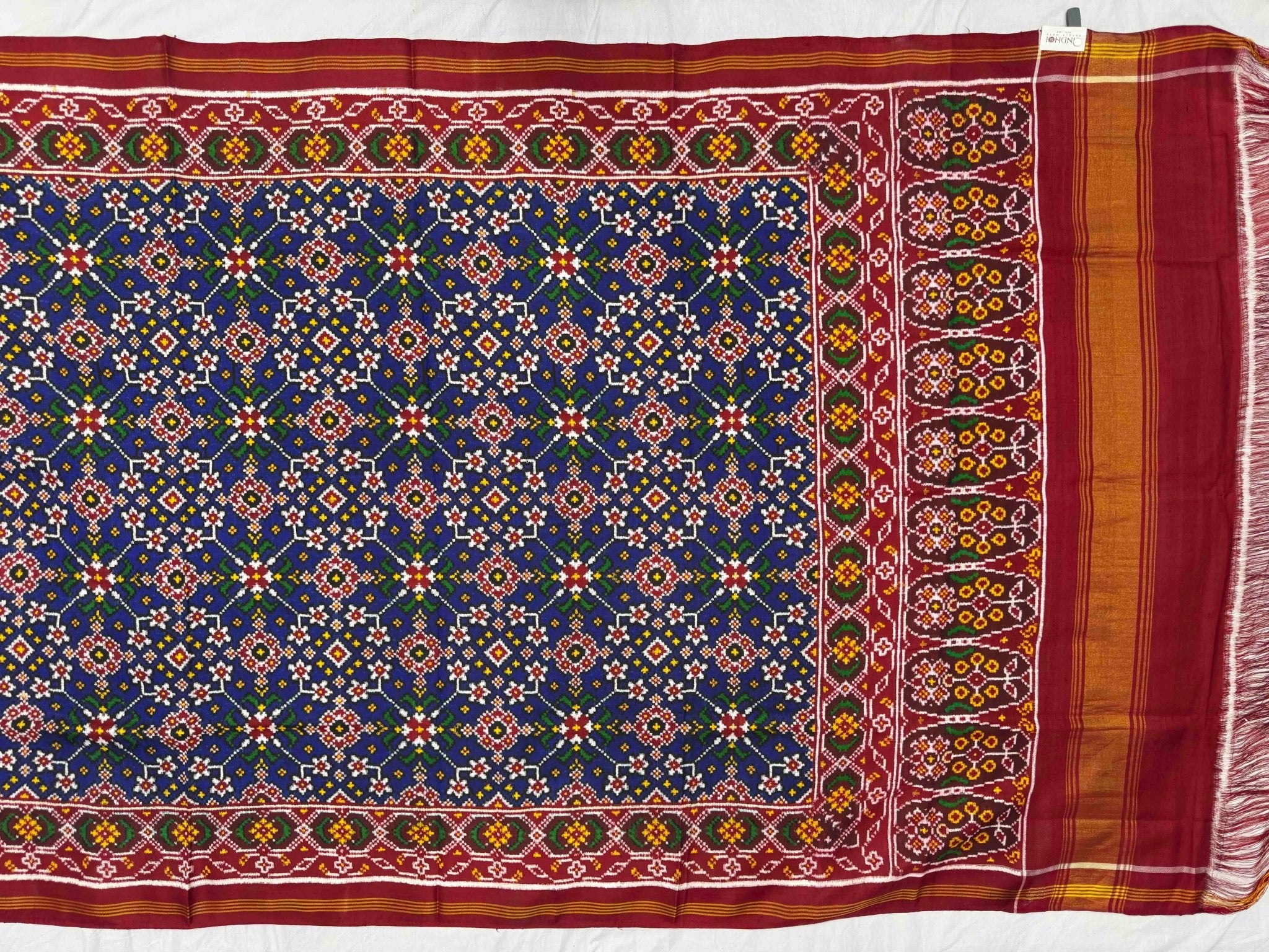 Red & Blue Navaratn Double Ikat Patan Patola Saree - SindhoiPatolaArt