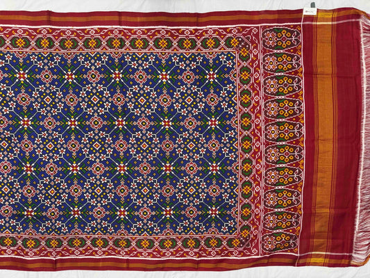 Red & Blue Navaratn Double Ikat Patan Patola Saree - SindhoiPatolaArt