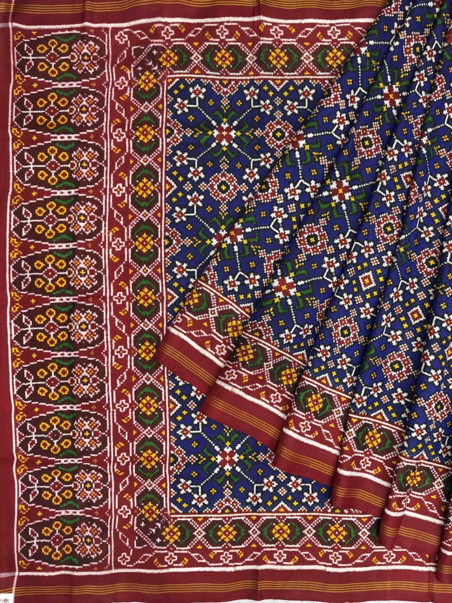 Red & Blue Navaratn Double Ikat Patan Patola Saree - SindhoiPatolaArt