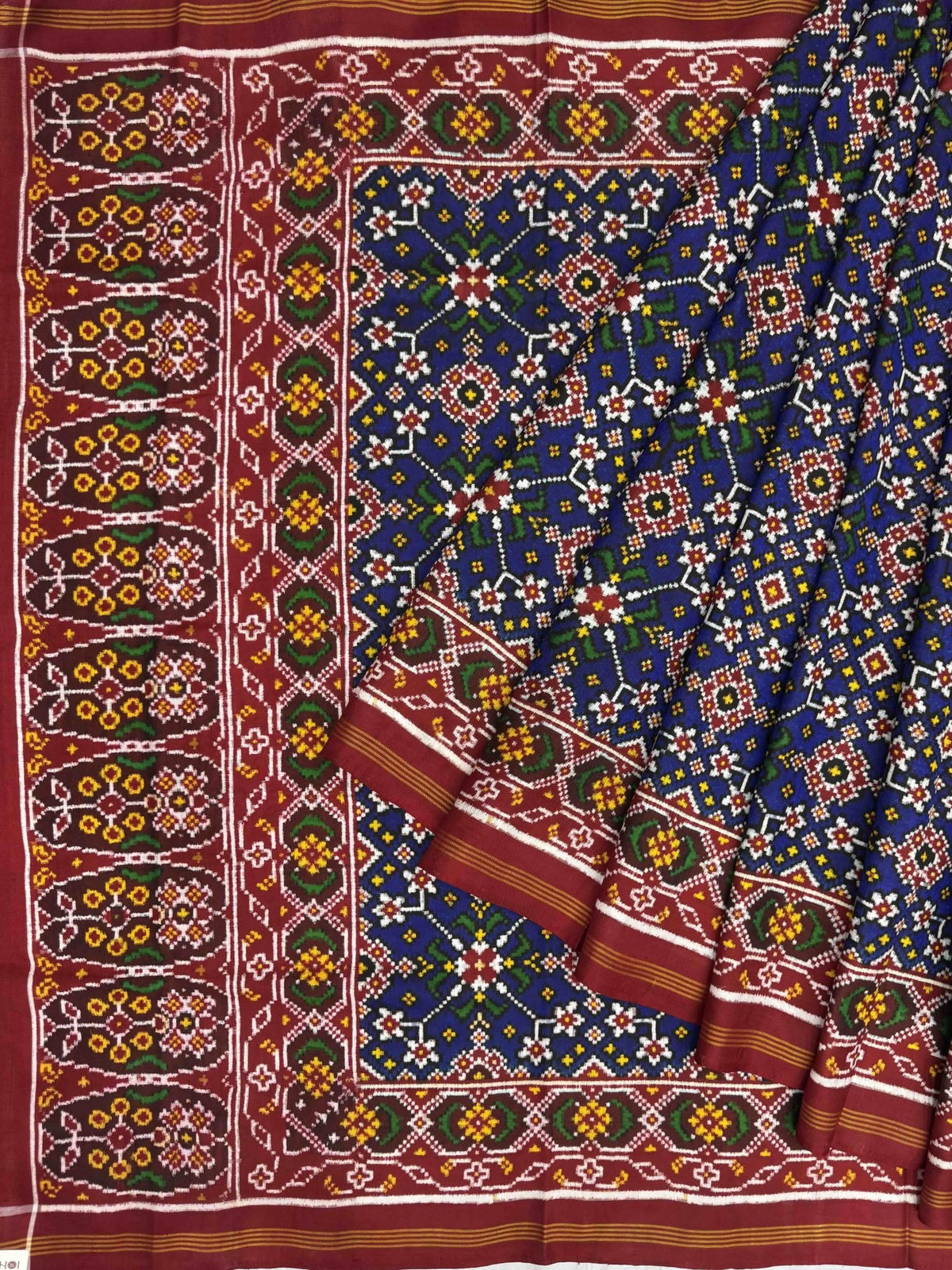 Red & Blue Navaratn Double Ikat Patan Patola Saree - SindhoiPatolaArt