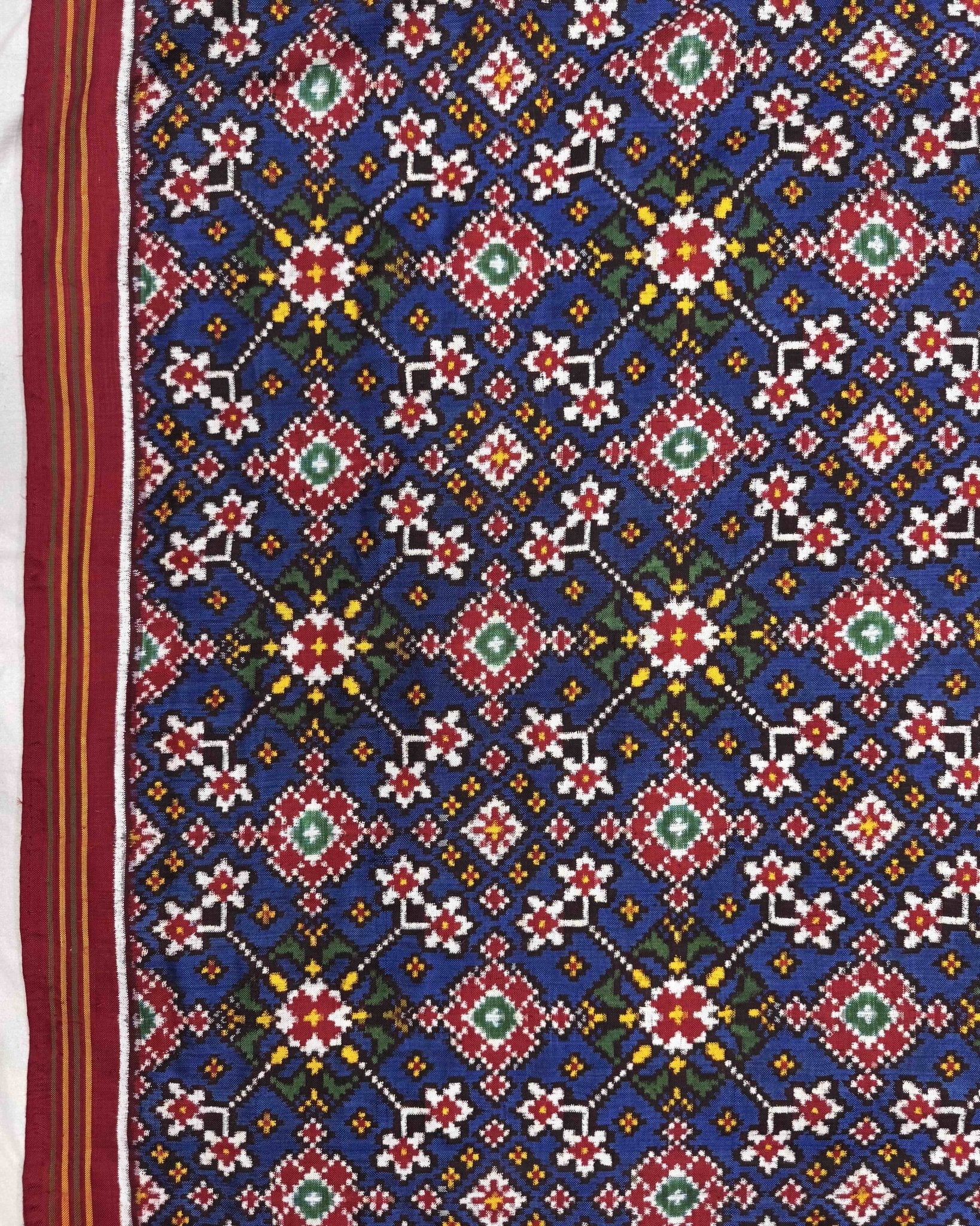 Red & Blue Navratan Double Ikat Patola Dupatta - SindhoiPatolaArt
