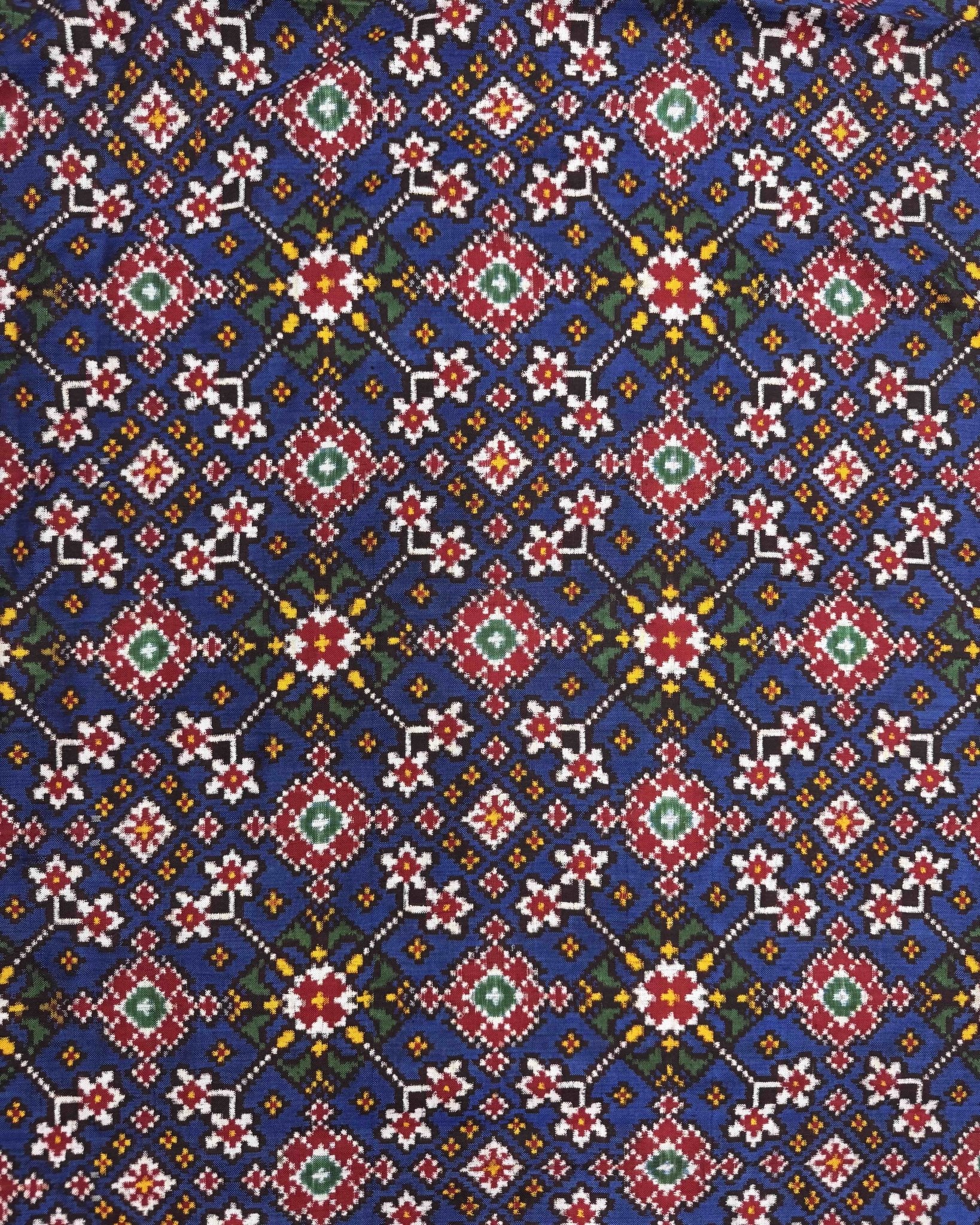 Red & Blue Navratan Double Ikat Patola Dupatta - SindhoiPatolaArt