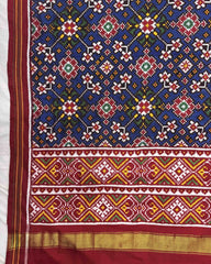 Red & Blue Navratan Double Ikat Patola Dupatta - SindhoiPatolaArt