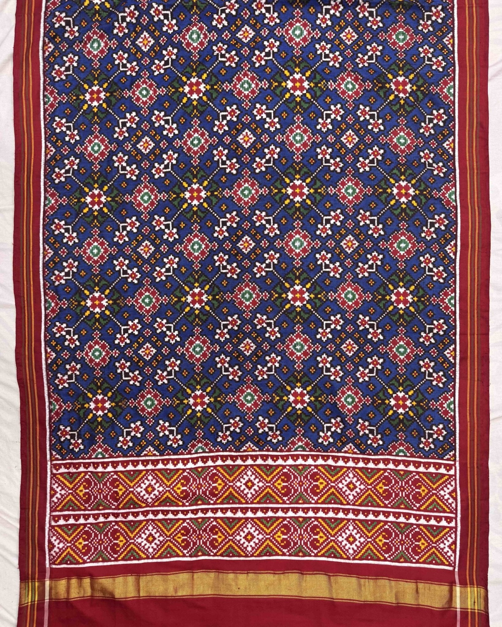 Red & Blue Navratan Double Ikat Patola Dupatta - SindhoiPatolaArt