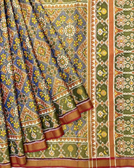Red & Blue Navratan Mix Tissue Patola Saree - SindhoiPatolaArt