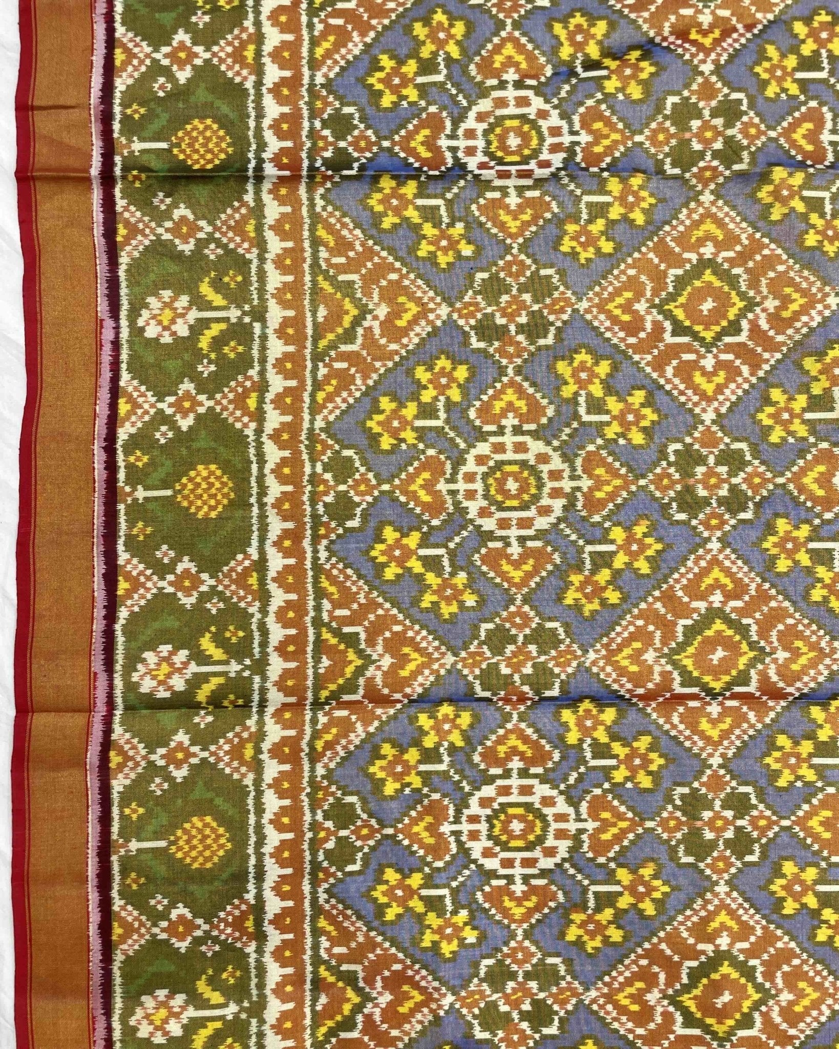 Red & Blue Navratan Mix Tissue Patola Saree - SindhoiPatolaArt