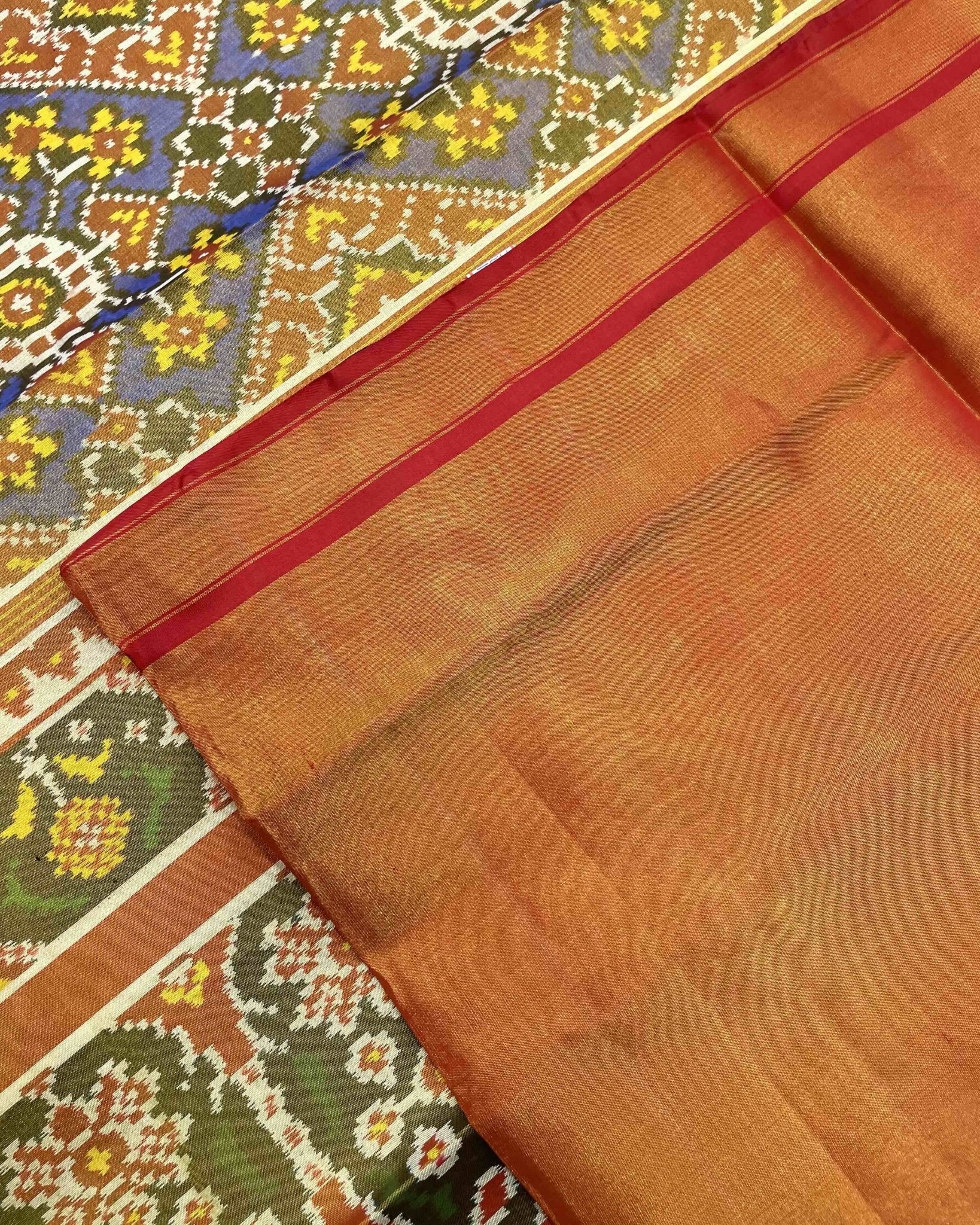 Red & Blue Navratan Mix Tissue Patola Saree - SindhoiPatolaArt