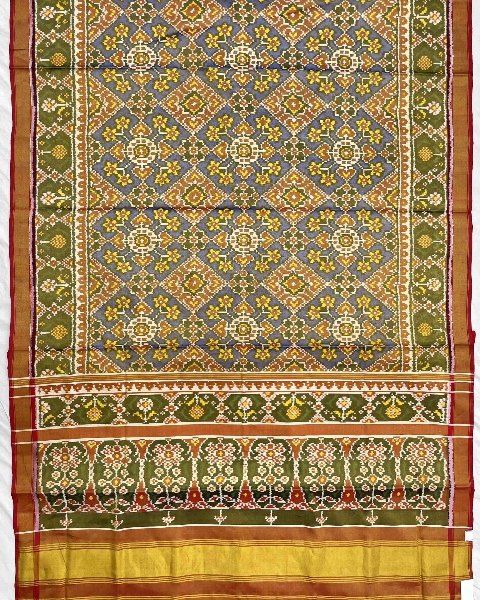 Red & Blue Navratan Mix Tissue Patola Saree - SindhoiPatolaArt