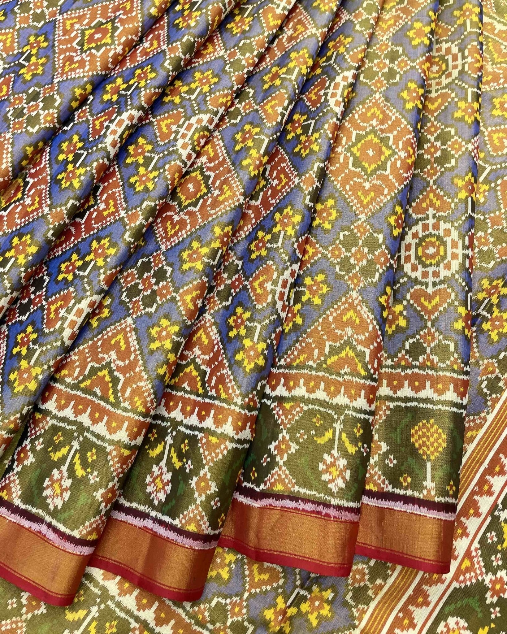 Red & Blue Navratan Mix Tissue Patola Saree - SindhoiPatolaArt