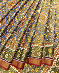 Red & Blue Navratan Mix Tissue Patola Saree - SindhoiPatolaArt