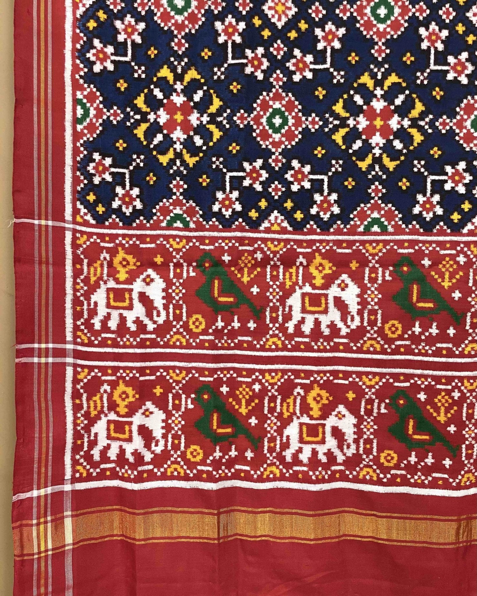 Red & Blue Navratan Patola Dupatta - SindhoiPatolaArt