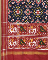 Red & Blue Navratan Patola Dupatta - SindhoiPatolaArt