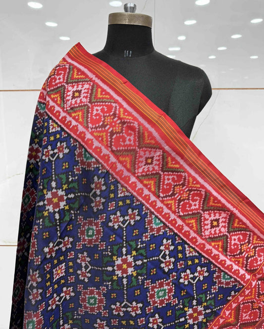 Red & Blue Navratan Patola Dupatta - SindhoiPatolaArt