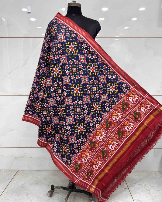 Red & Blue Navratan Patola Dupatta - SindhoiPatolaArt