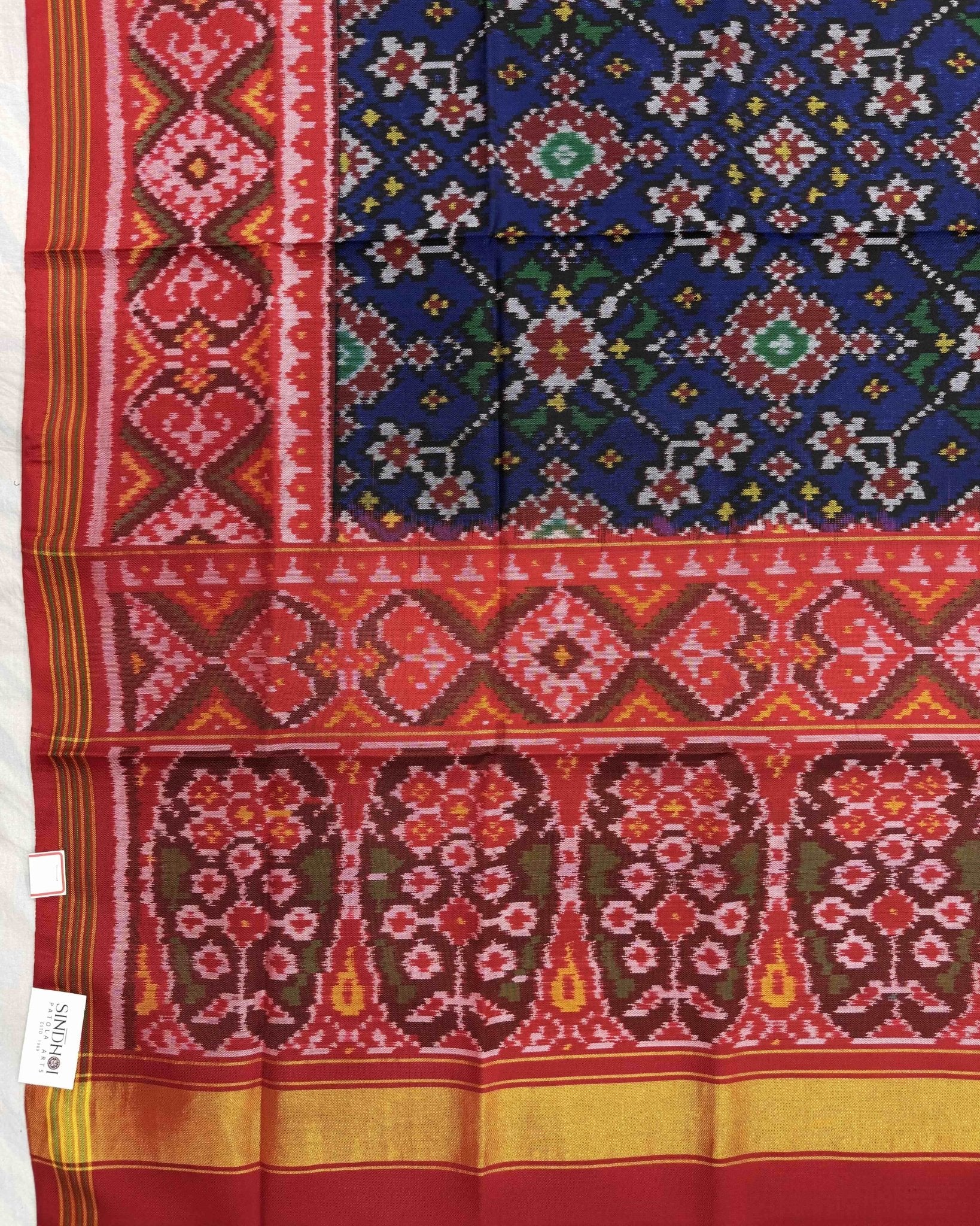 Red & Blue Navratan Patola Dupatta - SindhoiPatolaArt