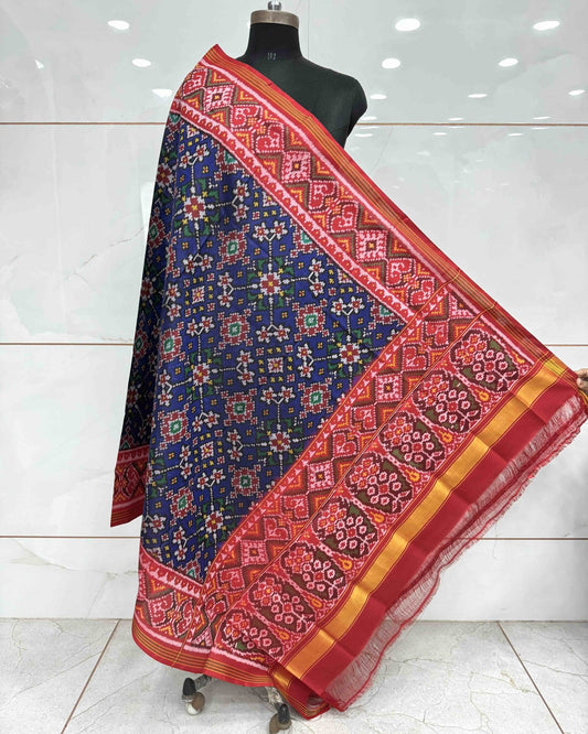 Red & Blue Navratan Patola Dupatta - SindhoiPatolaArt