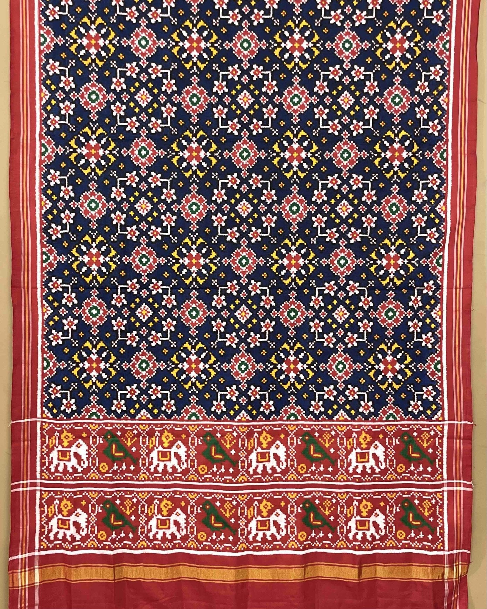 Red & Blue Navratan Patola Dupatta - SindhoiPatolaArt